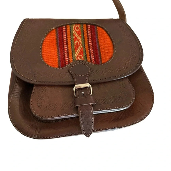 Handmade Genuine Leather Purse For womwith Peruvian Textile - Cuzco PERU - Picture 4 of 8
